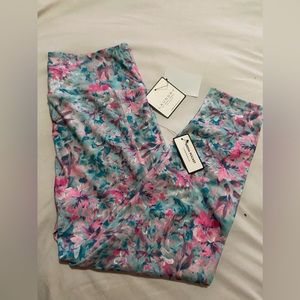Laundry By Shelli Segal Blue Pink Floral Side Pockets Sport Legging NWT Women's